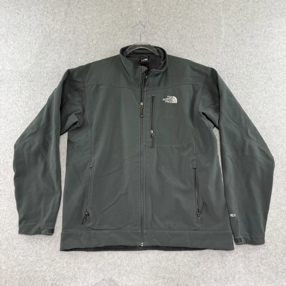 The North Face Apex Bionic Softshell Jacket Mens L Gray Windproof Fleece Lined